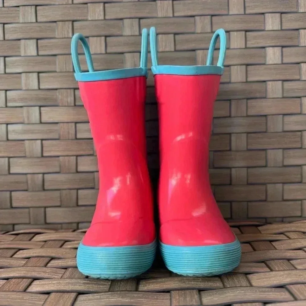 L.L. Bean Kids Bright Pink and Aqua Rain Boots - Picture 3 of 6